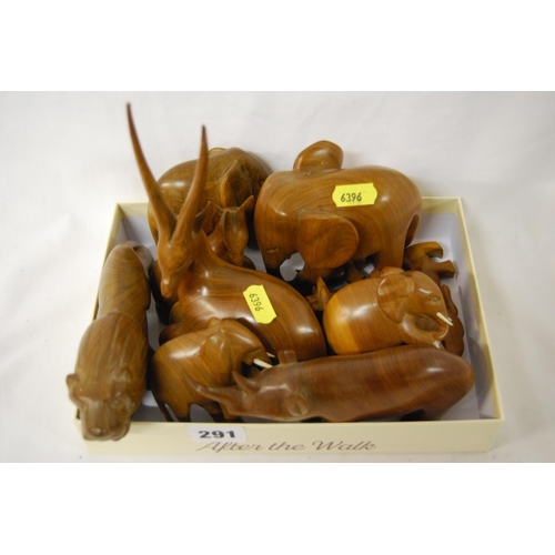 291 - 10 VARIOUS CARVED WALNUT AFRICAN ANIMALS