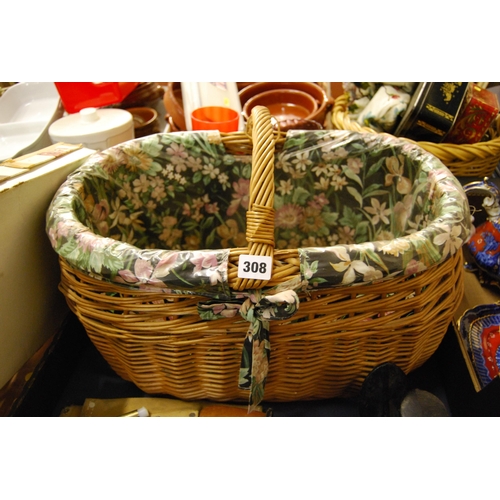 308 - LARGE CANE BASKET