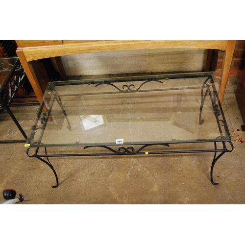 590 - WROUGHT IRON COFFEE TABLE WITH PLATE GLAS TOP