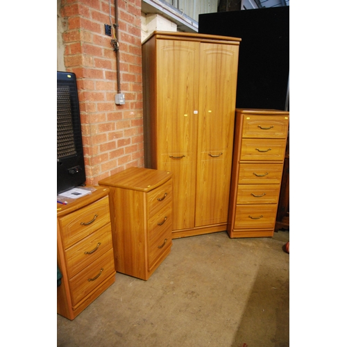 615 - ALSTONS BEDROOM SUITE COMPRISING WARDROBE & 3 CHEST OF DRAWERS