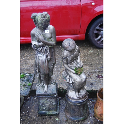 714 - 2 GILDED STONEWARE GARDEN FIGURES