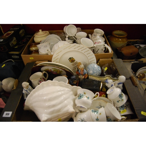 99 - BERKSHIRE TEA SERVICE, CERAMIC SHELL, QUANTITY OF TEA WARE, ORNAMENTS, ETC (2 BOXES)