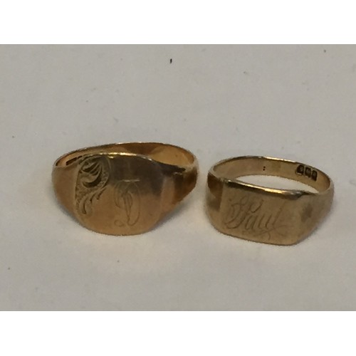 15 - FOUR 9ct GOLD RINGS (2 SIGNET & 2 WEDDING RINGS) 12.3gm