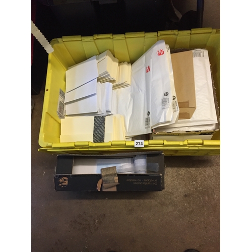 274 - BOX OF JIFFY BAGS, ENVELOPES, ETC.