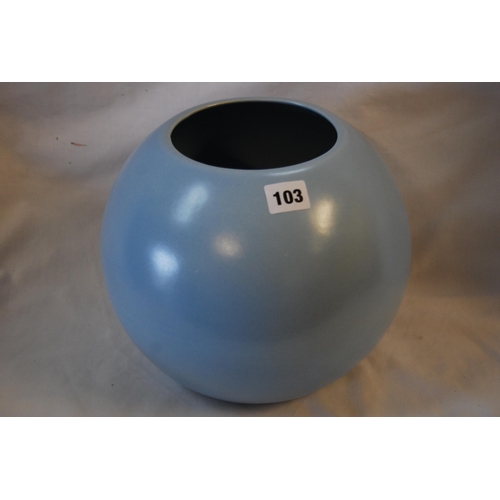 103 - LARGE BLUE ST CLEMONT CERAMIC BLULBOUS VASE (20cm H)