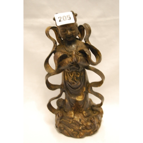 205 - MODERN ORIENTAL BRONZE PRAYING FIGURE (27cm)