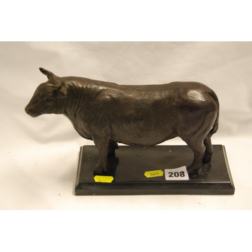 208 - MODERN BRONZE FIGURE OF A BULL ON MARBLE BASE