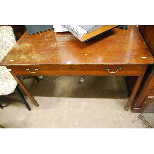 674 - 19TH CENTURY MAHOGANY SIDE TABLE FITTED DRAWER, DROP BRASS HANDLES, ON SQUARE SUPPORTS