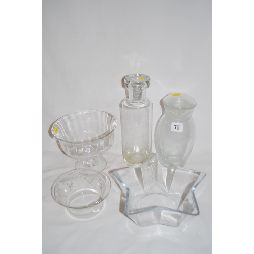 75 - GLASS COCKTAIL SHAKER, BOTTLE, COMPORT, ETC