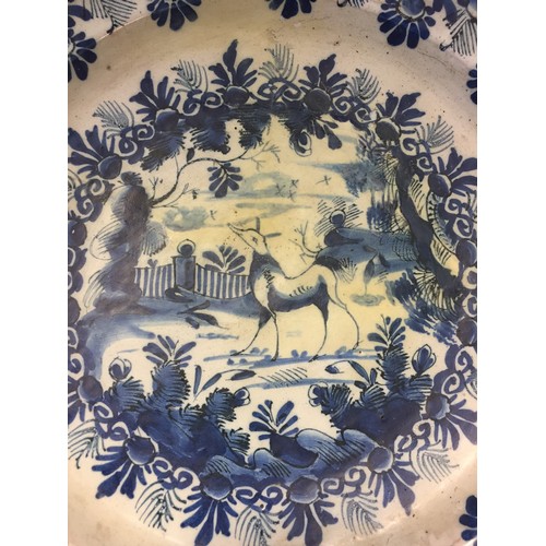 1 - GEORGE III ENGLISH BLUE & WHITE CHINOISERIE DECORATED BOWL WITH CENTRE PANEL HAND PAINTED WITH DEER ... 