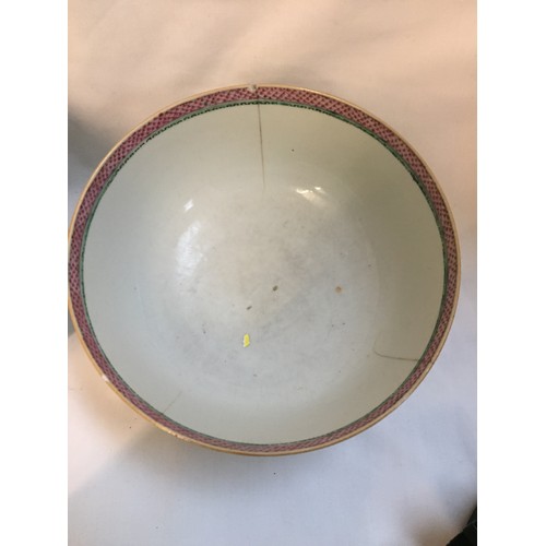 131 - TWO 19TH CENTURY CHINESE EXPORT FAMILLE ROSE BOWLS (BOTH WITH FIRE CRACKS)