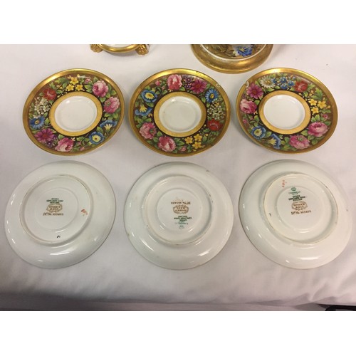 148 - SIX 19TH CENTURY SPODE HAND PAINTED PORCELAIN SAUCERS & 2 CONTINENTAL PORCELAIN VASES (A/F)