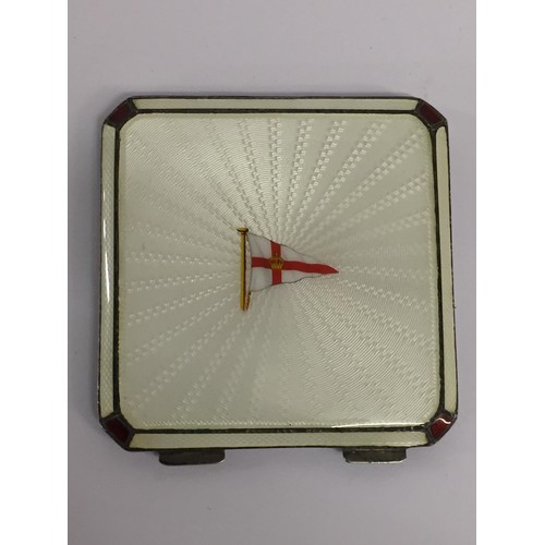 377 - WHITE METAL & ENAMEL LADIES COMPACT DECORATED WITH SHIPS PENNANT & WHITE METAL LADIES COMPACT WITH M... 