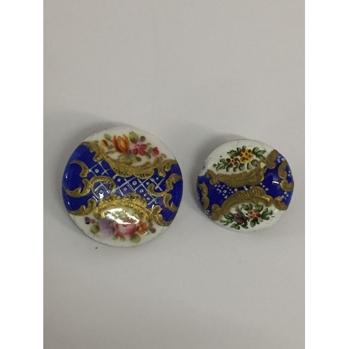 383 - SIX ENAMEL BUTTONS & 6 SMALL MATCHING BUTTONS