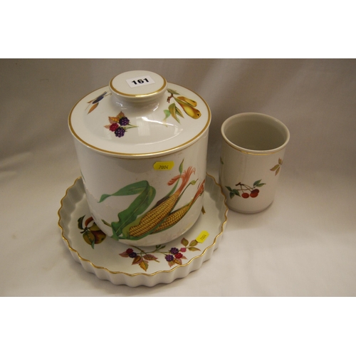 161 - ROYAL WORCESTER EVESHAM FLAN DISH, STORAGE JAR & POT