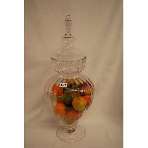 181 - LARGE ITALIAN GLASS SHOP DISPLAY JAR CONTAINING PLASTIC FRUIT