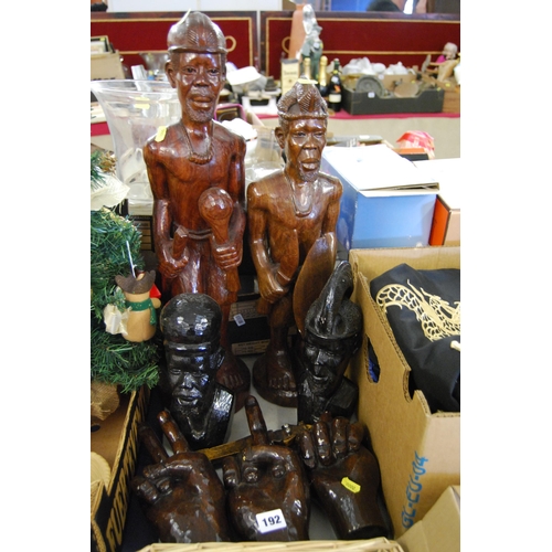 192 - 7 VARIOUS AFRICAN WOOD CARVINGS