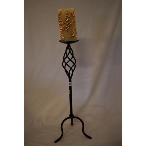 212 - WROUGHT IRON FLOOR STANDING CANDLE HOLDER WITH CANDLE
