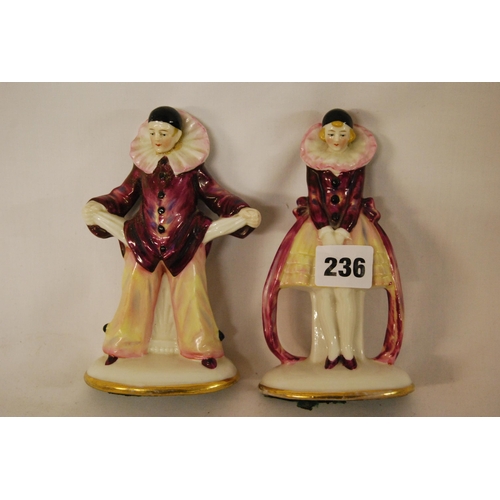 236 - PAIR OF CONTINENTAL PORCELAIN HARLEQUIN & COLUMBINE BOOKENDS