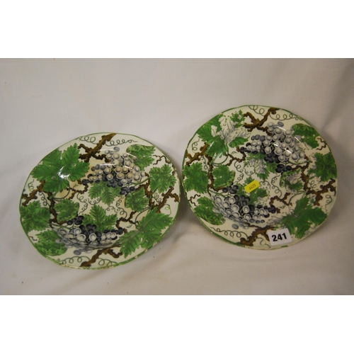 241 - PAIR OF 19TH CENTURY CHINA DISHES HAND PAINTED VINES & GRAPES