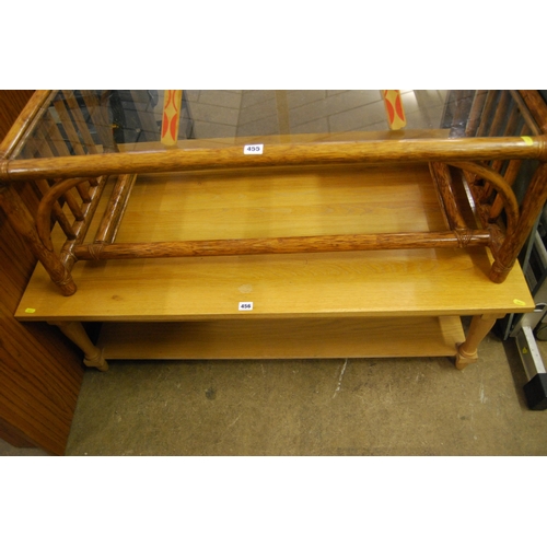 456 - RECTANGULAR OAK COFFEE TABLE WITH SHELF STRETCHER