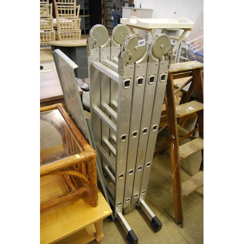 457 - ALUMINIUM FOLDING LADDER MULTI POSITION WITH 2 PLATFORMS