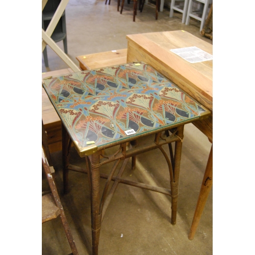 460 - VINTAGE CANE BOUND TEA TABLE WITH GLASS TOP