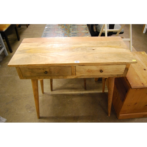 461 - MODERN WALNUT SIDE TABLE FITTED 2 DRAWERS ON TAPER LEGS