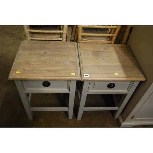 478 - PAIR OF PAINTED BEDSIDE TABLES FITTED DRAWER WITH PINE TOPS