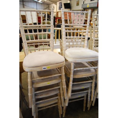 490 - SET OF 8 PAINTED SIMULATED BAMBOO DINING CHAIRS