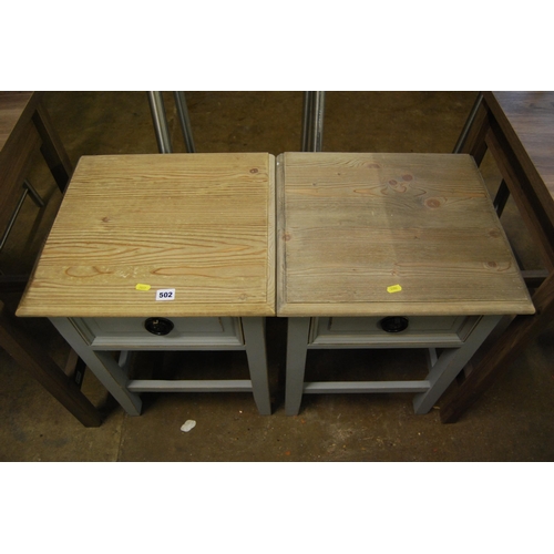 502 - PAIR OF PAINTED BEDSIDE TABLES FITTED DRAWER WITH PINE TOPS