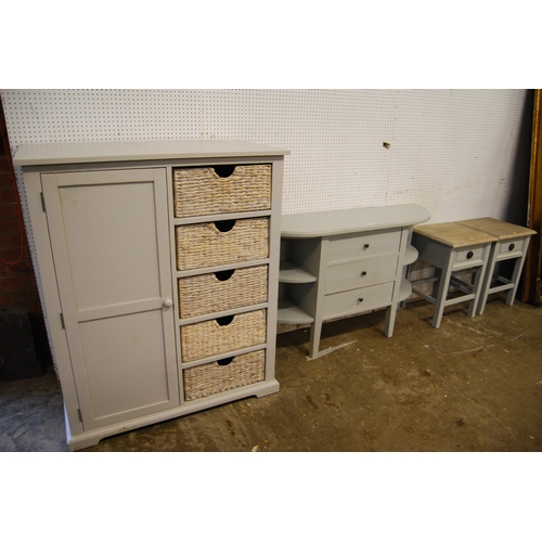 514 - PAINTED BEDROOM UNIT, BOW FRONTED UNIT AND PAIR OF BEDSIDE TABLES