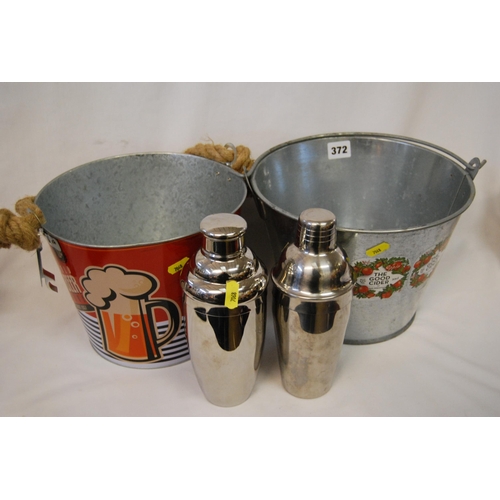 372 - 2 BEER BUCKETS & 2 COCKTAIL SHAKERS