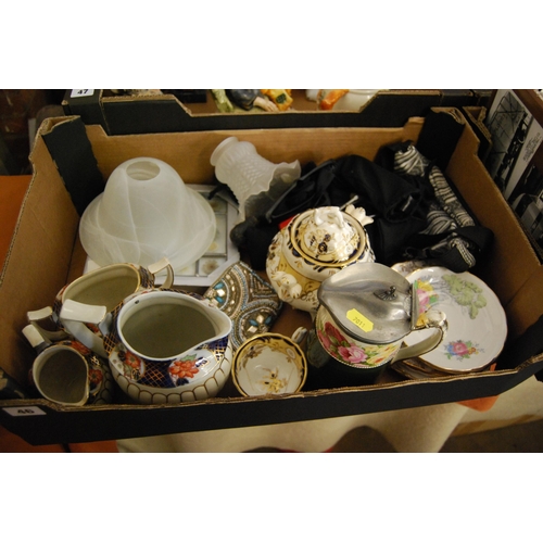 46 - 19TH CENTURY CHINA SUCRIER, EDWARDIAN JUGS, LAMP SHADES, ETC