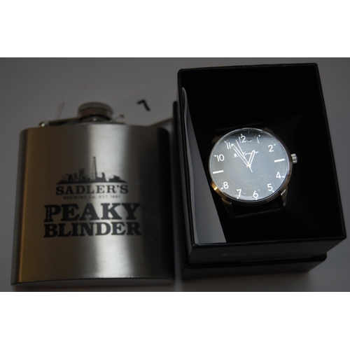 7 - GENT'S WRISTWATCH AND SADLERS HIP FLASK P2300149899, P2200009680