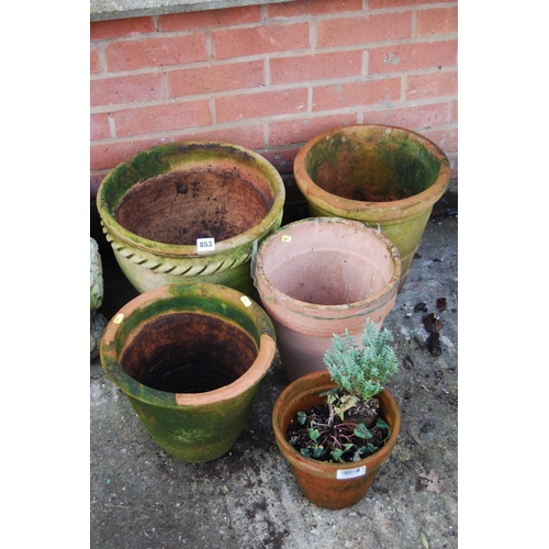 853 - 5 TERRACOTTA PLANTERS/POTS