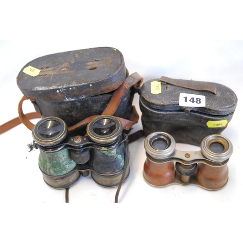 148 - PAIR OF VINTAGE FIELD GLASSES AND PAIR OF OPERA GLASSES IN CASES