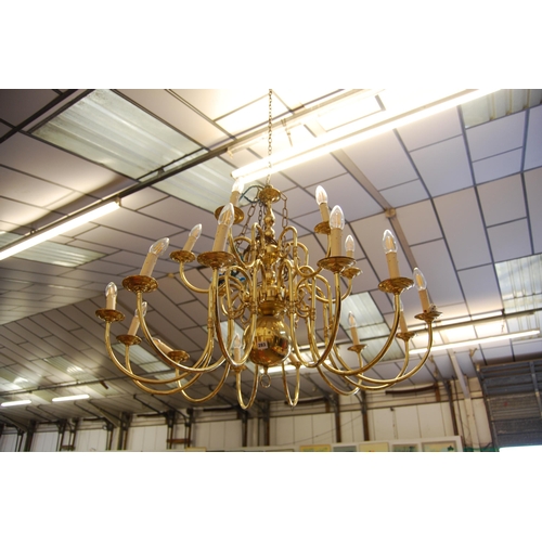 283 - LARGE 18 BRANCH BRASS CHANDELIER (120cm AND 75cm DROP)