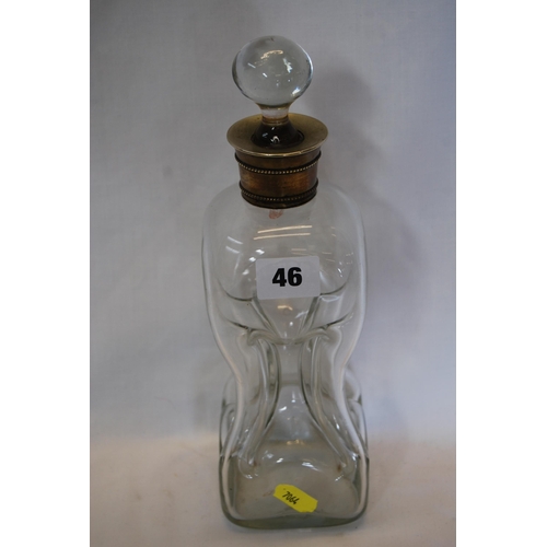 46 - EDWARDIAN GLASS CLUCK CLUCK DECANTER WITH SILVER PLATED MOUNT