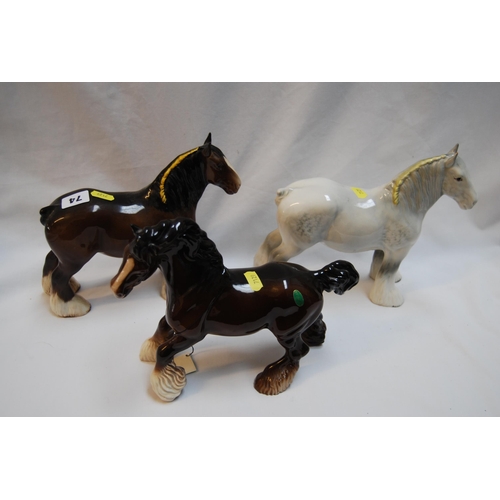 74 - 3 BESWICK BONE CHINA HORSES