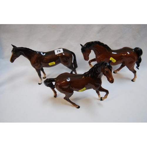 75 - 3 BESWICK BONE CHINA HORSES