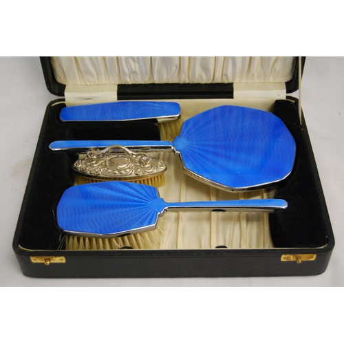 242 - ART DECO CHROME & ENAMEL DRESSING TABLE SET IN CASE