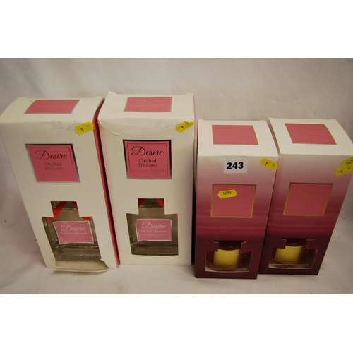 243 - 2 ORCHID BLOOMS DIFFUSERS, 2 MAGNOLIA & PEAR BLOSSOM DIFFUSERS