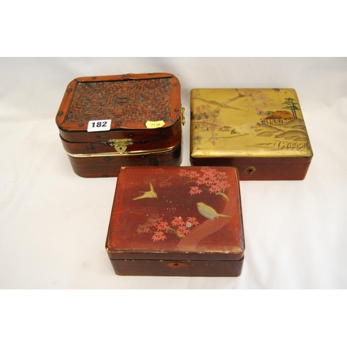 182 - 3 VARIOUS ORIENTAL LACQUERED AND BAMBOO BOXES