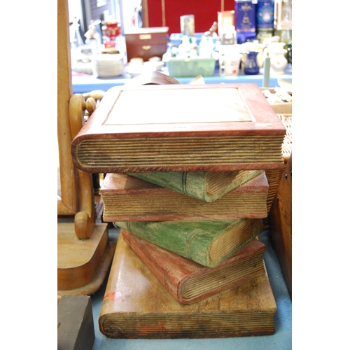 209 - WOODEN PLANT STAND/COFFEE TABLE IN THE SHAPE OF A STACK OF BOOKS