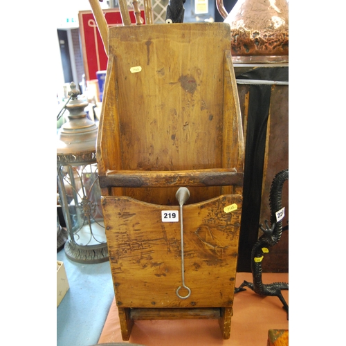 219 - 19TH CENTURY FRENCH BAGUETTE BOX WITH TOWEL ROLLER UNDER