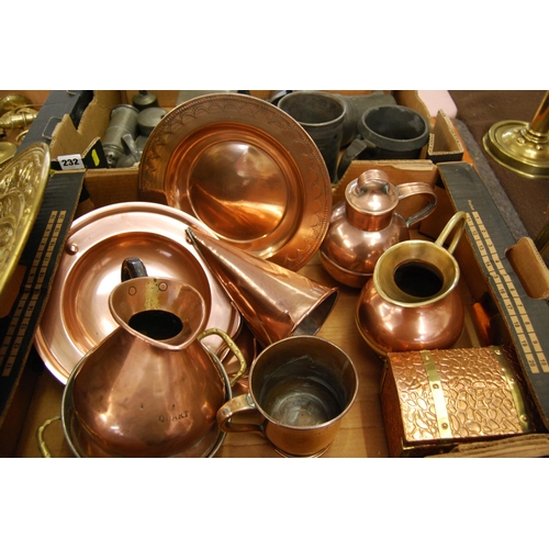 231 - COLLECTION OF 19TH CENTURY & LATER COPPER WARE INCLUDING ALE MULL, QUART BEER JUG, GUERNSEY MILK BOT... 