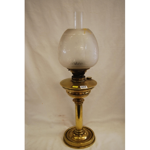 237 - 19TH CENTURY BRASS OIL LAMP WITH ETCHED GLASS SHADE