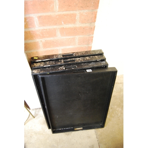 240 - 4 BLACK PAINTED WOODEN BUTLERS TRAYS