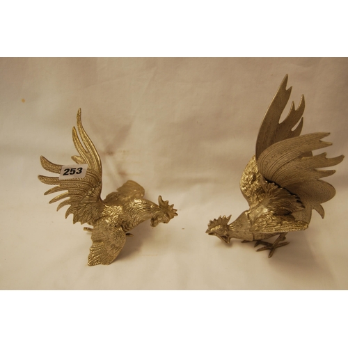 253 - PAIR OF METAL FIGHTING COCK TABLE DECORATIONS